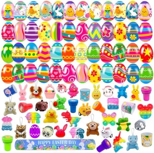 36 Pack Prefilled Easter Eggs with Fidget Toys, Bright Colorful Easter Eggs Prefilled with Variety Easter Stress Toys Great for Kids Toddler Easter Basket Stuffers Party Favors Gifts