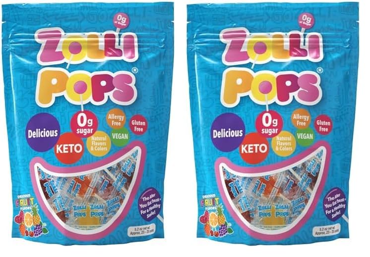 Zollipops Clean Teeth Lollipops, Anti Cavity, Sugar Free Candy for a Healthy Smile Great for Kids, Diabetics and Keto Diet, Natural Fruit Variety, 5.2oz (packaging may vary) (Pack of 2)