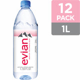 Evian Natural Spring Water, 1 L bottle, 12 pack