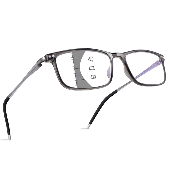 Superior Extremely Light Progressive Multifocus Reading Glasses Men, Skyoak Aluminum Arm TR90 Frame Blue Light Blocking Multifocal Computer Readers Spring Hinge No Line (for Mid-Near Range approx 3ft) (2.25)