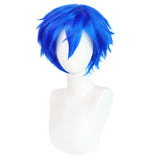 Anogol Hair Cap + Short Blue Men's Cosplay Wig Synthetic Wig for Halloween Christmas Event Costume Party