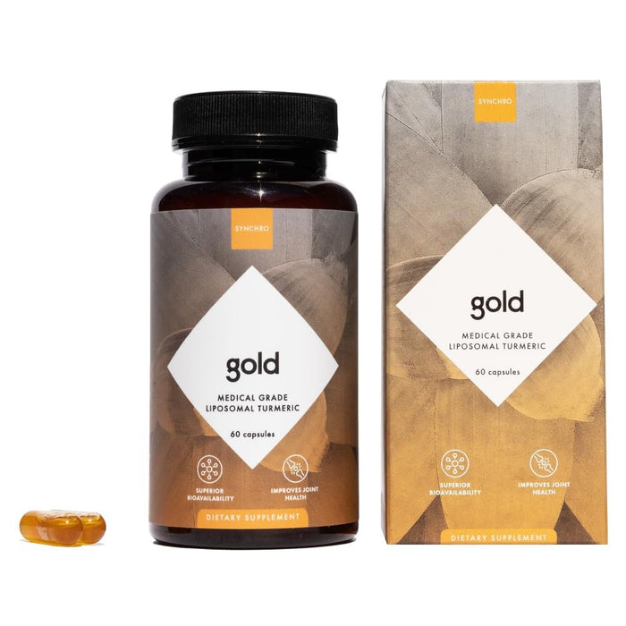 SYNCHRO Gold Medical-Grade Liposomal Turmeric | 60ct Capsules | Whole-Plant Extract, Nano-Encapsulation Delivery | Curcumin Black Pepper Piperine Supplement