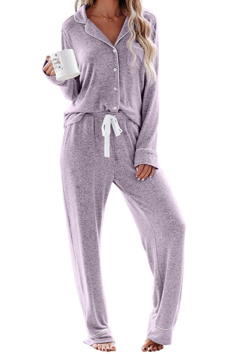 Aamikast Pajama Sets for Women Soft Button Up Christmas Pjs Matching Sets (Lake Purple L)