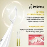 Dr. Emma Electric Vibration Flosser, Power Flosser for Adults, Gum Stimulator, Teeth Cleaner, Reusable Flossing Tool with Toothbrush, Water Flosser Alternative, Yellow