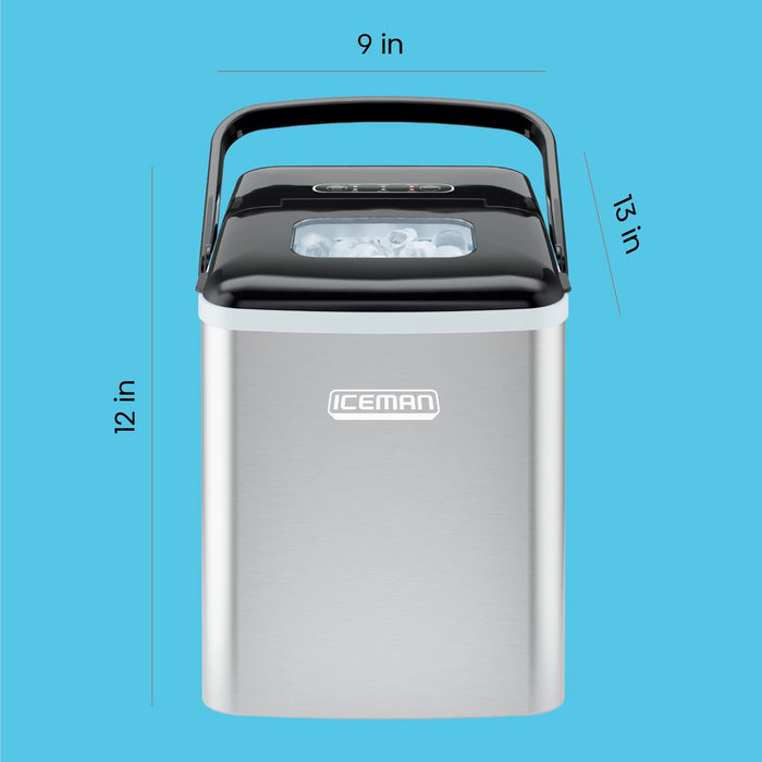 Iceman Dual-Size Countertop Ice Maker Machine, Portable, Creates 2 Cube Sizes in 6 Mins, Holds 1.3 lb. of Ice, Makes up to 26 lb in 24 Hours, Self-Cleaning Scoop Included, Stainless-Steel