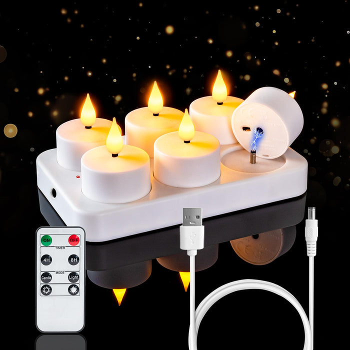 Homemory Rechargeable Tea Lights Flameless Candles with Remote Timer, Battery Operated LED Tealight Candles, USB Candles for Wedding Table Centerpiece Reception Banquet Christmas Halloween, 6-Pack