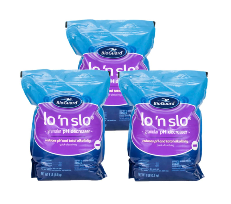 BioGuard Lo 'N Slo, 8 lb, Pack of 3, Granular pH Decreaser, Total Alkalinity Balancer, Quick Dissolving, Suitable for All Pool Types