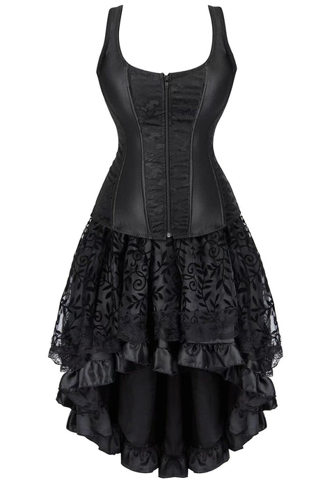 Black Corset Dress Skirt Set Gothic Straps Zipper Halloween Renaissance Lace up Moulin Rouge Party Clubwear XL