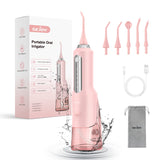 Sejoy Cordless Water Flosser, Water Dental Flosser Water Flossers for Teeth Portable Oral Irrigator Rechargeable for Home Travel Office, 270ML IPX7 Waterproof 5 Cleaning Modes and 5 Jet Tips Pink