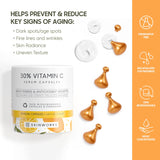 SKINWORKS ULTRA POTENT 30% Vitamin C Serum for Face, Vitamin E Ferulic Acid Facial Glow Serums for Brightening, Dark Spots, Anti-Wrinkle, Anti-Aging, Unscented, 30 Capsules