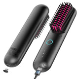 TYMO Porta Cordless Hair Straightener Brush, Portable Mini Straightening Brush for Travel, Negative Ion Hot Comb Hair Straightener for Women, Lightweight to Carry Out, USB Rechargeable, Anti-Scald