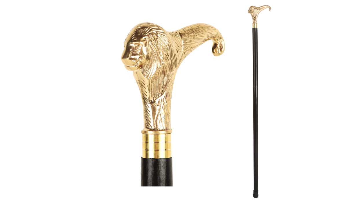 JYPR Brass Lion Handle Cane Black Wooden Walking Stick Cane Handcrafted Wood Perfect Offering Cane for Men Women Senior Cane 3 Fold Fancy Cane