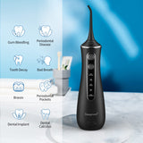 Sawgmore Cordless Water Flosser for Teeth, Portable Water Teeth Cleaner Picks with 4 DIY Cleaning Modes 4 Jet Tips, USB Rechargeable IPX7 Waterproof Dental Oral Irrigator for Travel and Home Black