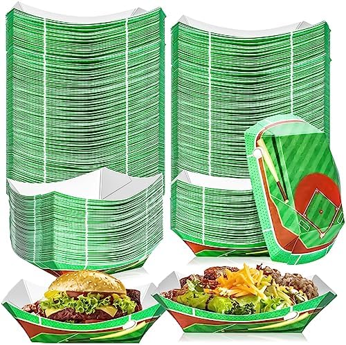 MotBach 120 Pack Baseball Theme Paper Food Boat Trays, Baseball Party Supplies, 2 Lb Disposable Paper Serving Boat Plate Trays for Baseball Birthday Party Decorations Baseball Themed Party Favors