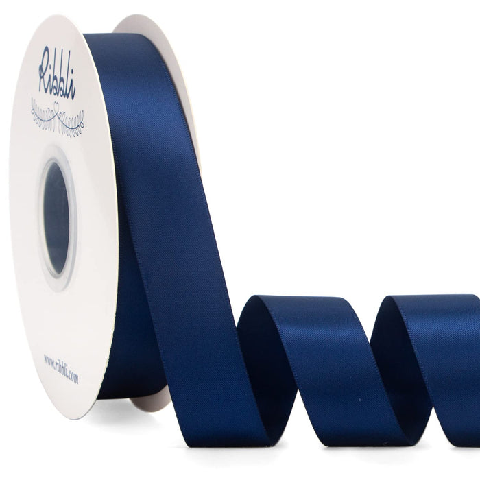 Ribbli Navy Blue Satin Ribbon Double Faced Satin 1 inch x Continuous 50 Yards-Navy Ribbon for Gift Wrapping Crafts Wedding Decoration Bows Bouquet Floral Arrangement