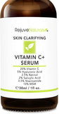 Vitamin C Serum Plus 5% Hyaluronic Acid, 2.5% Retinol, 2% Salicylic Acid, 3.5% Niacinamide, 10% MSM, 20% Vitamin C - Anti Aging Anti Wrinkle Skin Clearing Serum Organic Skin Care for Face and Eyes 1oz