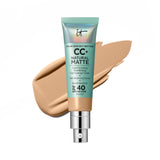 IT Cosmetics CC+ Cream Natural Matte Foundation with SPF 40 - Shine-Reducing & Long-Wear Full Coverage Foundation For Oily Skin - With Hyaluronic Acid - Non-Comedogenic, Medium Tan - 1.08 fl oz