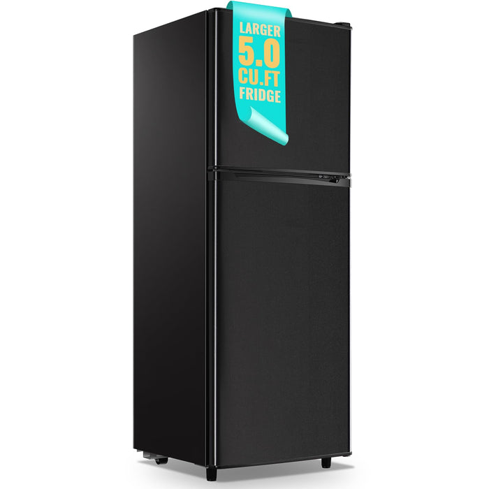WANAI Double Door Small Refrigerator with Freezer, 5.0 Cu.Ft Large Size Fridge with 7 Level Adjustable Thermostat & Removable Shelves, Mini Refrigerator for Kitchen Apartment and Office, Silver