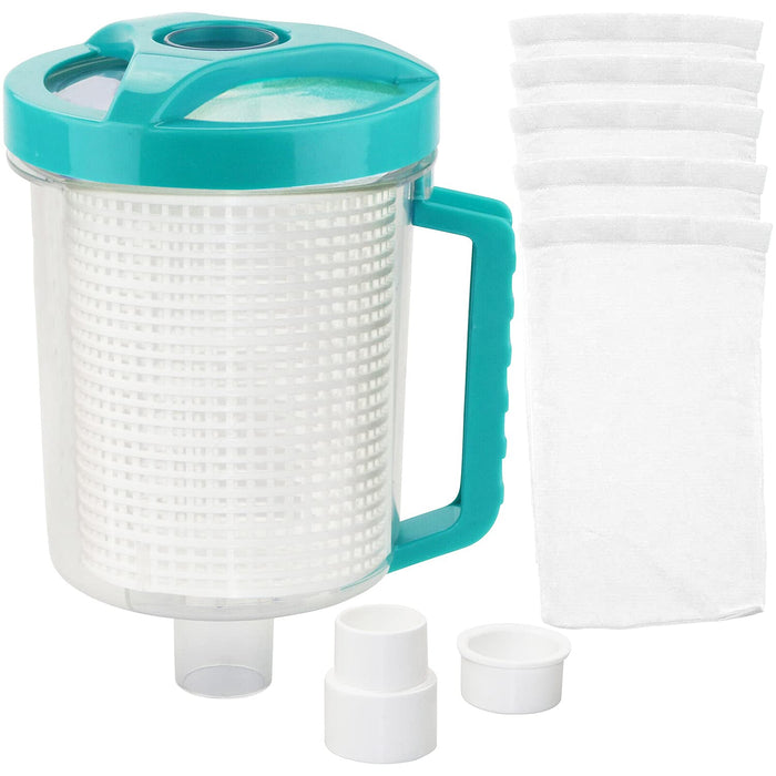 Leaf Canister Catcher In-line Leaf Canister for Pool & Spa, With Mesh Basket & 5 Skimmer Socks, For Suction Manual & Automatic Pool Cleaners (White)