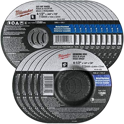 Milwaukee 15 Multi-Piece - 4.5" Grinding & Cut Off Wheel Set for Grinders - Aggressive Grind & Cut for Metal & Stainless Steel