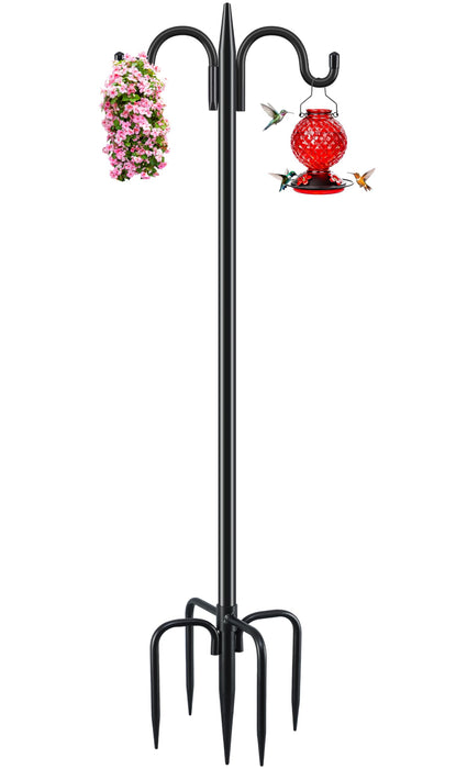 Gtongoko Double Shepherds Hook 92 Inch Bird Feeder Pole 1 Pack 3/4 Inch Thick Heavy Duty Garden Hooks for Outdoor Hanging Hummingbird Feeder, Plant Baskets, Solar Light Lanterns, String Light