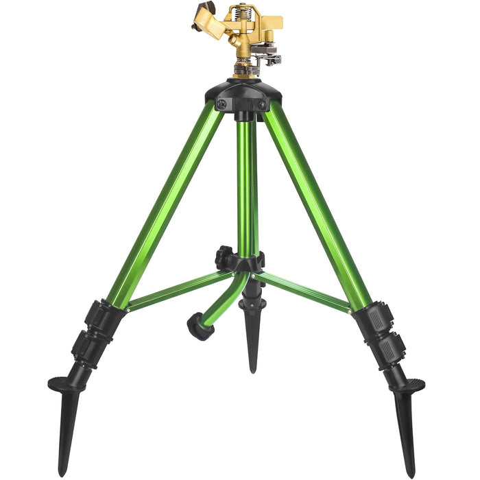 Triumpeek Impact Sprinkler on Tripod Base with Stakes, 360 Degree Large Area Coverage Irrigator with Extension Legs, Adjustable Brass Sprinkler Head Nozzle and 3/4" NH Inlet Hose Connection (1)