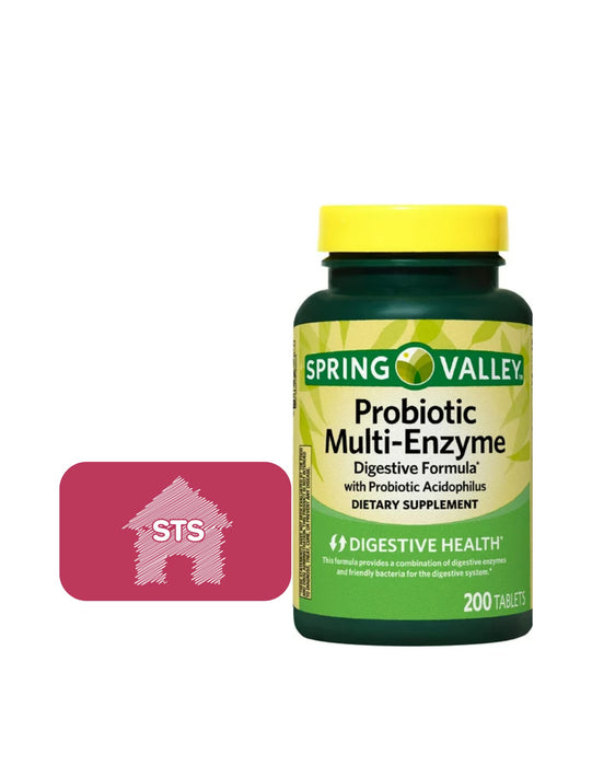 STS Home,Spring Valley Multi-Enzyme Probiotic 200 Tablets + STS Sticker.,200 Count(Pack of 1)