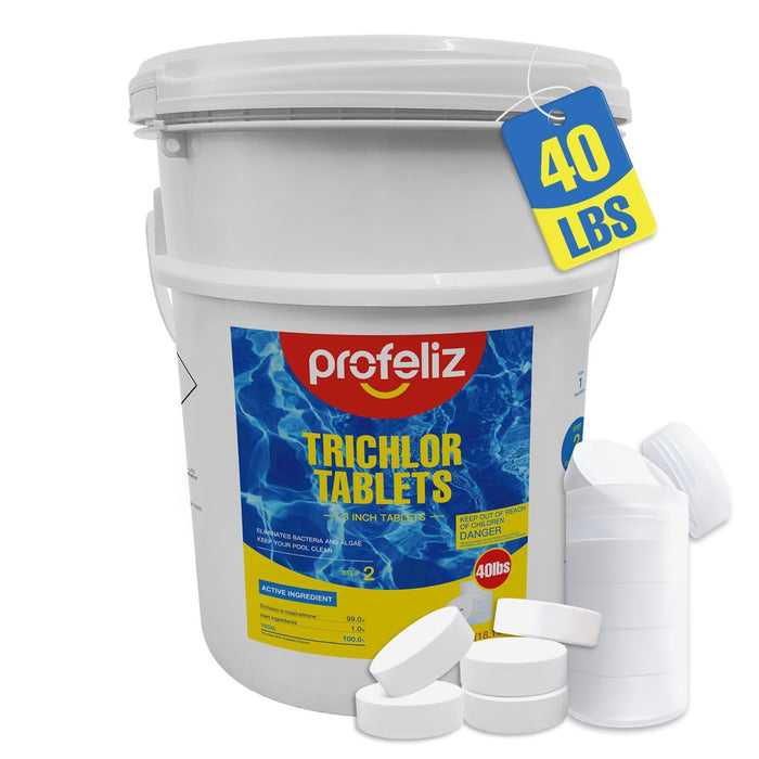 PROFELIZ Chlorine Tablets 3 Inch for Swimming Pools, Kills Bacteria and Stops Algae, Slow Dissolving,Exclusive Protective Packaging,Pool Chlorine Tablets,40lbs