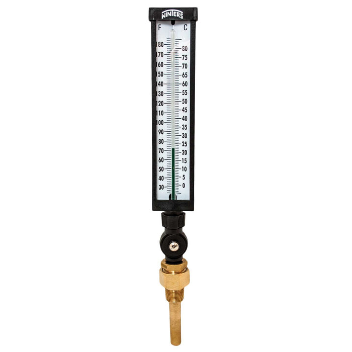 Winters TIM Series Dual Scale Valox Industrial 9IT Thermometer, 3-1/2" Stem, 3/4" NPT with Thermowell, 30-180 F/C Range