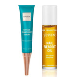 Onsen Secret Nail Reboot Duo - Treatment for Damaged Nails - Natural Nail Care & Cuticle Repair - Visible Results For Perfect Nails, Cuticle Conditioner Cream 15ml & Nail Reboot Oil 10ml