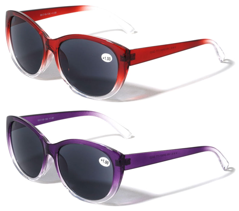 V.W.E. 2 Pairs Women Outdoor Reading Sunglasses Oversized Full Lens Readers Leopard (TT 1 Red 1 Purple, 2.25, x)