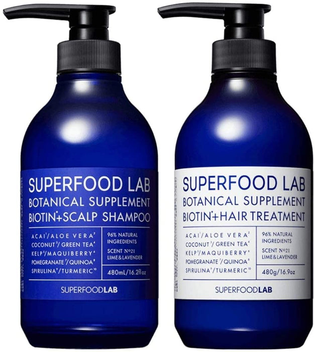 THE SUPERFOOD LAB 96% Natural Ingredients Superfood Lab [Scalp] Essence [Refreshing] Shampoo & Treatment Body Set (16.9 fl oz (480 ml) & 16.9 oz (480 g) SUPERFOOD LAB Non-Silicone, Non-Parapen, Biotin Formulation,