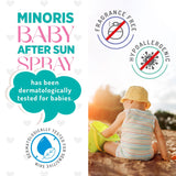 Minoris Baby After Sun Spray - Baby After Sun Care, Organic Content, Zinc Oxide Based, Hypoallergenic, Vegan, Recovery After Sun Exposure, Soothing, Sunburn Care, 0-6 Months 100ML