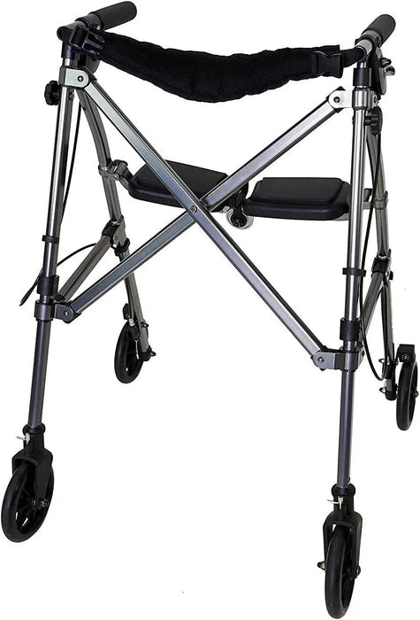 Able Life Space Saver Rollator, Lightweight Folding Mobility Rolling Walker for Seniors and Adults, 6-inch Wheels, Locking Brakes, and Padded Seat with Backrest, Black Walnut