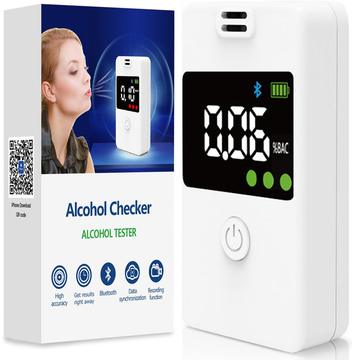 WINCZAUEH Breathalyzer-Professional-Grade-Accuracy-Portable-Alcohol Breathalyzer Tester Personal Breathalyzers with Bluetooth Connectivity Digital and Memory Function for Home Party Use, White