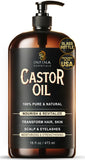 INFINA ESSENTIALS Pure Castor Oil Cold Pressed Hexane Free - Castor Oil Glass Bottle, Cold Pressed Castor Oil for Hair Growth, Face, Scalp, Skin, & Eyelashes - Nourish & Moisturize - 16 fl oz