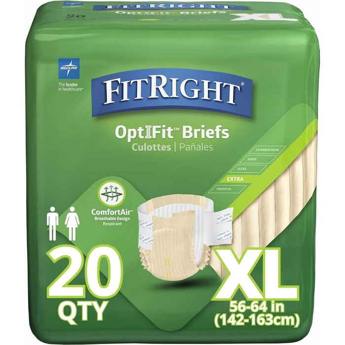 Medline FITEXTRAXLGZ FitRight Extra Briefs, 59-66" (Pack of 20)