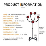 5 Head Infrared Light Heat Therapy Red Lamp Infrared Light Salon Hair Steamer Perming Dyeing Adjustable Height Machine with Rolling Wheels(750 W)