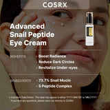 COSRX Snail Peptide Eye Cream with 73.7% Snail Mucin and Niacinamide, Brightening Korean Night Cream for Fine Lines and Dark Circles, Korean Skin Care