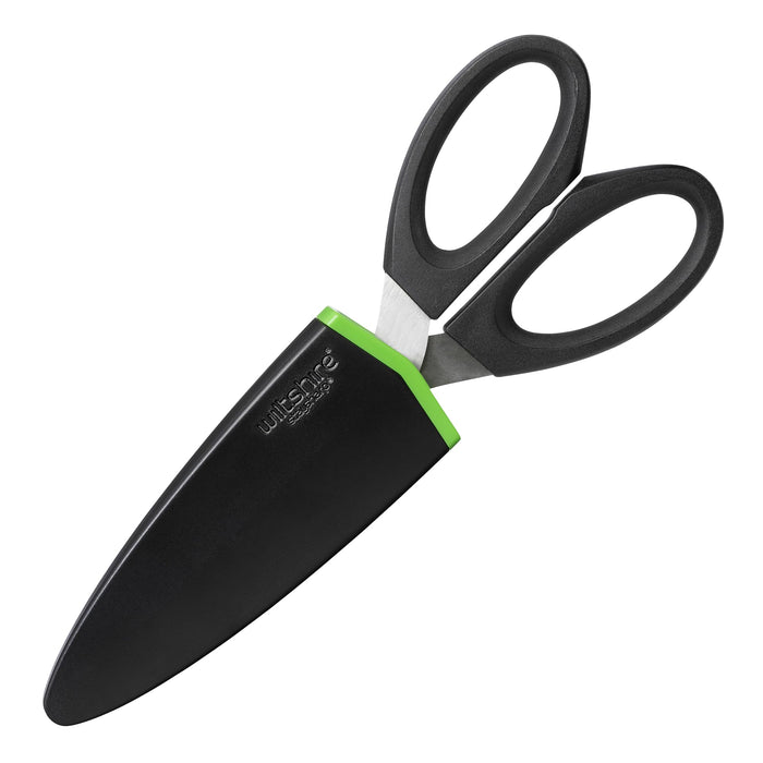 Wiltshire Staysharp Scissors, Kitchen Scissors with Built-in Sharpener, Sharp at All Times, Slim Design Scabbard, Pull-Apart, Soft Touch Handles for Easy Cleaning, Black, 10-Year Guarantee