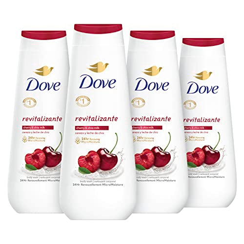 Dove Body Wash Revitalizante Cherry & Chia Milk 4 Count for Renewed, Healthy-Looking Skin Gentle Skin Cleanser with 24hr Renewing MicroMoisture 20 oz