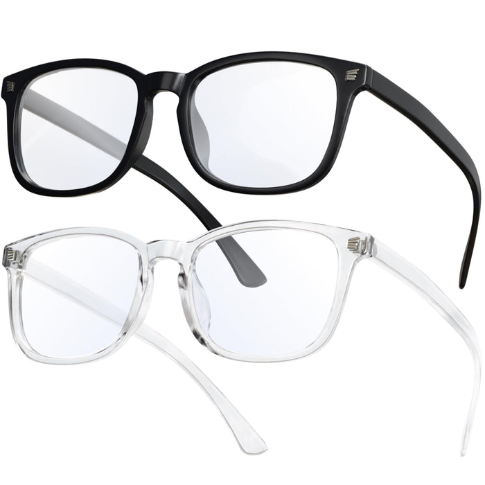 livho 2 Pack Blue Light Blocking Glasses, Computer Reading/Gaming/TV/Phones Glasses for Women Men,Anti Eyestrain & UV Glare (Light Black+Clear)