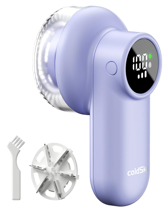 coldSky Rechargeable Fabric Shaver, Lint Shaver with Digital Display, Sweater Shaver with 6-Leaf Blades and Safety Lock, 3-Speeds Defuzzer Remove Fuzz, Pills from Clothes, Furniture, Blanket Purple