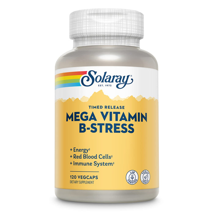 SOLARAY Mega Vitamin B-Stress, Timed-Release Vitamin B Complex with 1000 mg of Vitamin C for Stress, Energy, Red Blood Cell & Immune Support, 60 Day Guarantee, Vegan, 40 Servings, 120 VegCaps