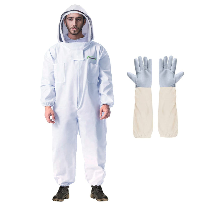 LONGADS Bee Suit for Men, Full Body Beekeeper Suit with Gloves and Veil L