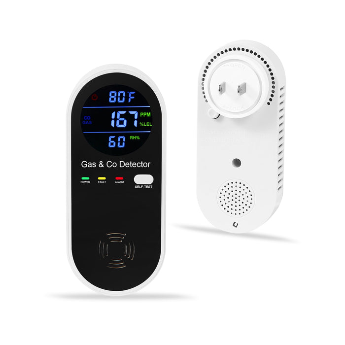 Combination Gas & Carbon Monoxide Detector, Plug in Carbon Monoxide Alarm,Natural Gas Detector,Propane,Methane,4-in-1 Combustible Gas & CO Detector with Fahrenheit(°F) & Humidity for Home,RV,Apartment