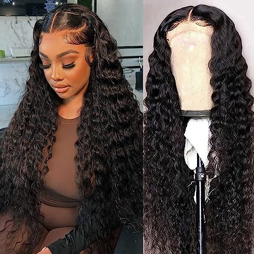 30 Inch Deep Wave Lace Front Wigs Human Hair Pre Plucked 13x6 HD Lace Front Wigs Human Hair 180% Density Deep Curly Frontal Glueless Wigs Human Hair with Baby Hair for Women