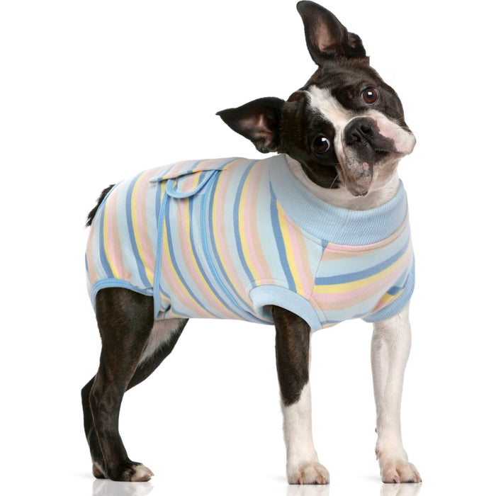 FUAMEY Recovery Suit for Dogs After Surgery,Soft Breathable Dog Bodysuit E-Collar & Cone Alternative Surgical Suit,Male Female Dog Neuter Spay Suits Anti Licking Wounds Onesie Blue Yellow Stripes M