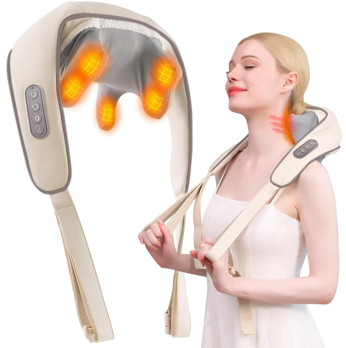 XTO Neck Massager Mini Back Neck Massager with Heat Kneading Electric Massager for Neck,Back,Shoulder,Leg,Shiatsu Neck Massager for Pain Relief deep Tissue Muscle Relaxation Gifts Mom and Dad(Beige)