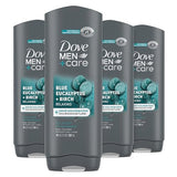 DOVE MEN + CARE Mens Body Wash Blue Eucalyptus and Birch 4 Count Dry Skin Body Wash with Micromoisture, Effectively Washes Away Bacteria While Nourishing Your Skin, 18 oz